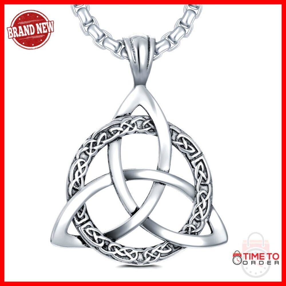 Sterling Silver Celtic Knot Triquetra Trinity Necklace for Men